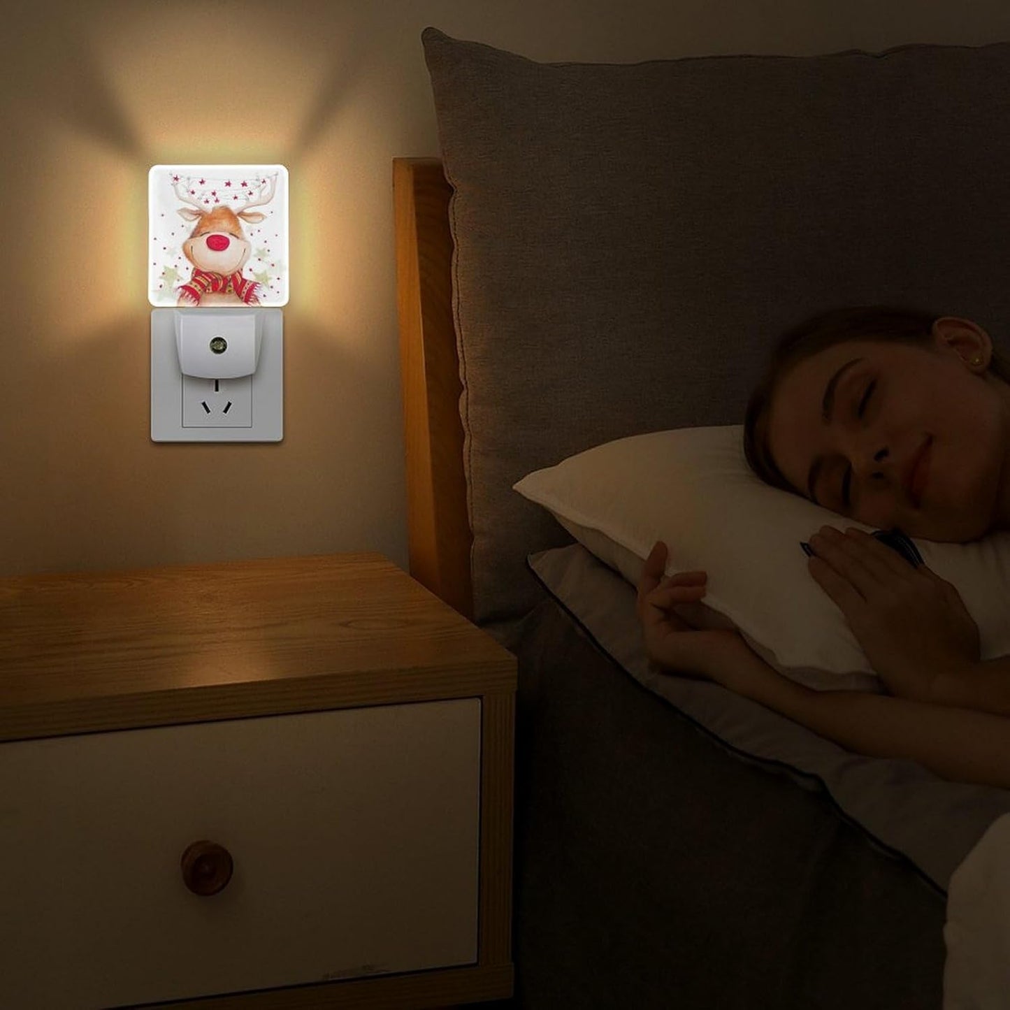 Christmas Deer Night Light, Plug into Wall Decor Nightlights for Bedroom, Bathroom, Hallway, Kitchen, with Dusk to Dawn Light Auto Sensors LED Night Lights for Boys Girls Women Men Room Gifts