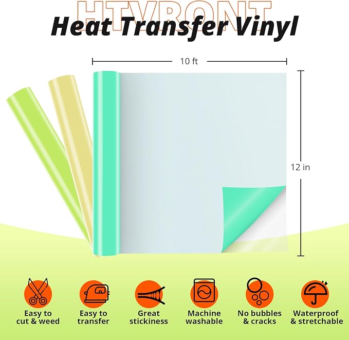 HTVRONT Heat Transfer Vinyl, Mint Green HTV, 12 x 10FT HTV Vinyl Roll | Mint