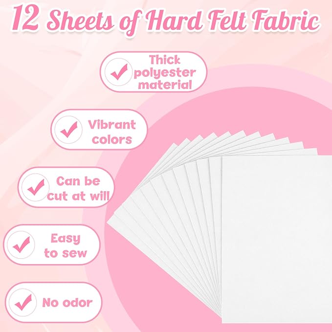 NEBURORA 12 Pcs 2mm Thick Stiff Felt Sheets
