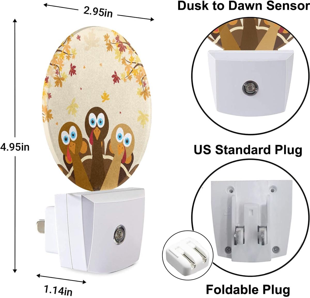 EKOBLA Thanksgiving Day Turkey Nightlight Autumn Red Maple Leaf LED Night Light Plug into Wall with Dusk to Dawn Light Sensor for Bedroom Living Room Kitchen