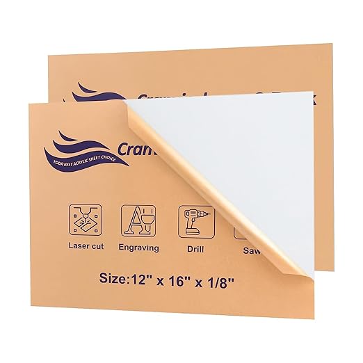 White Acrylic Sheets 12" x 16" x 1/8", 2 Pack Cranviech White Cast Plexiglass