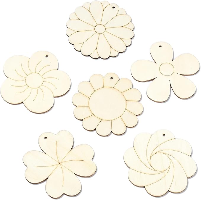 30 Pcs Unfinished Wood Flower Cutouts Wooden Flower Wood Crafts