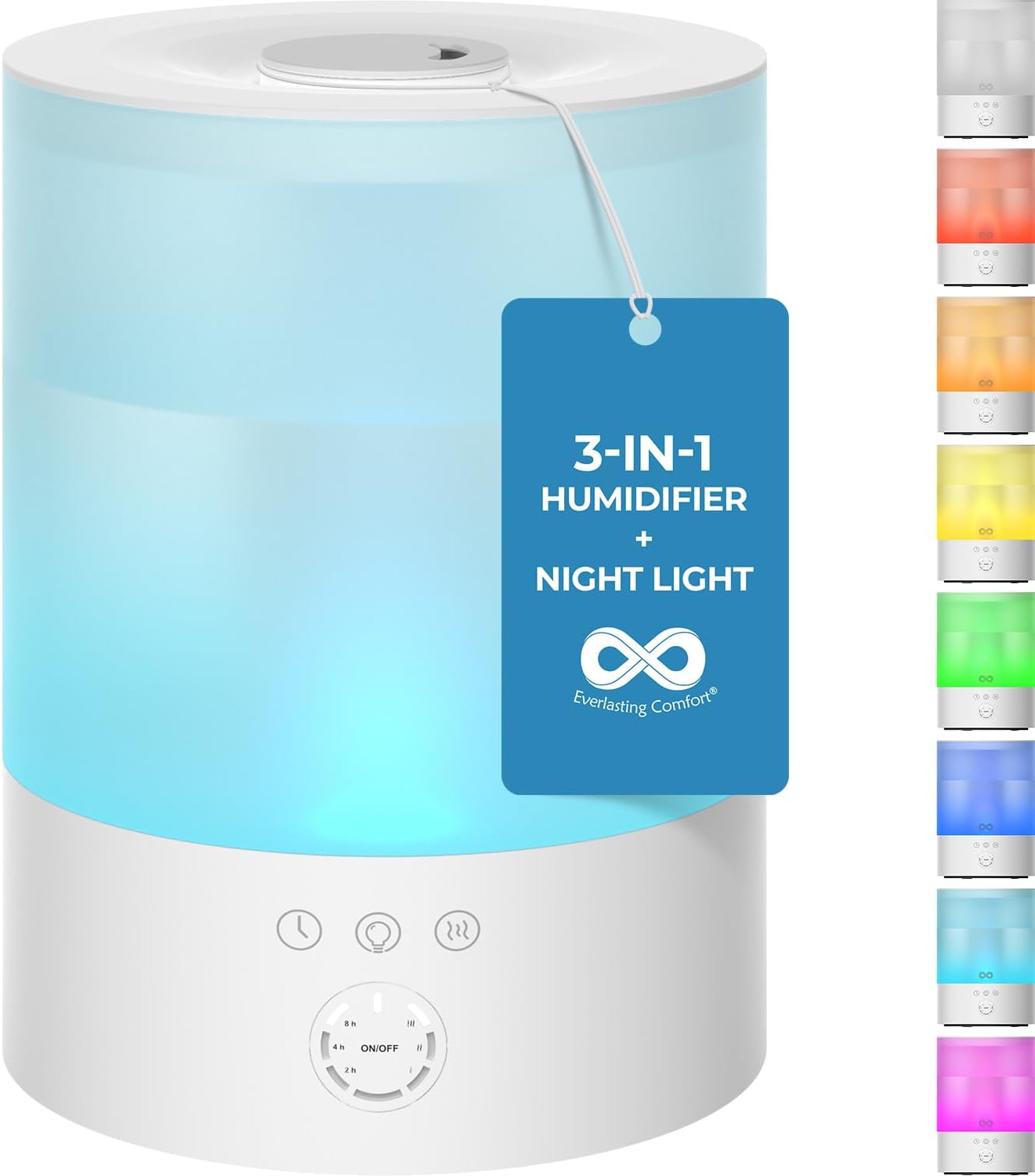 Everlasting Comfort 2.5L Top Fill Humidifiers for Bedroom - Quiet Easy to Fill & Clean, 24HR Runtime, Night Lights, Timer, Ultrasonic Cool Mist Humidifier, Auto Shut-Off, Essential Oil Diffuser