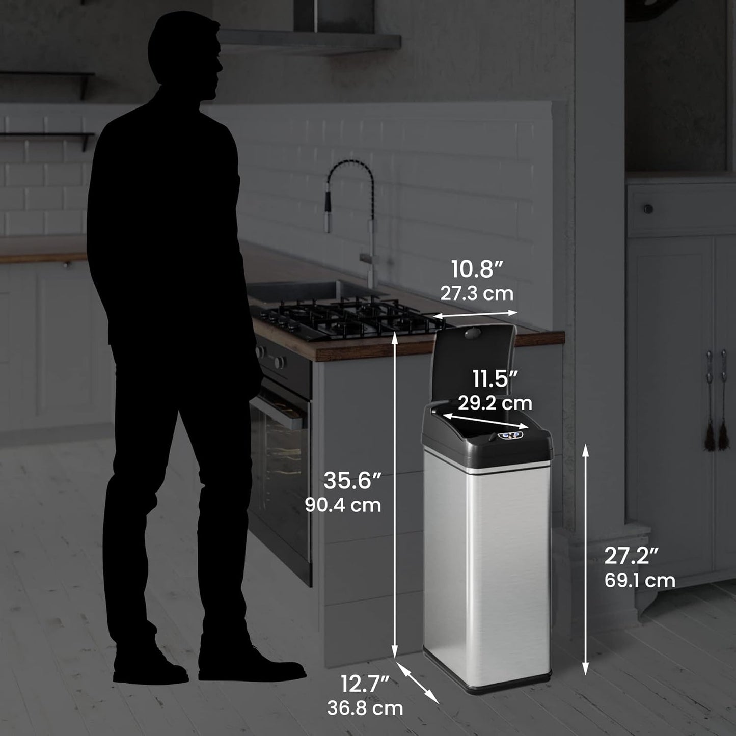 iTouchless 50 Liter / 13 Gallon Sensor Dog-Proof Kitchen Trash Can with Lid Lock and AbsorbX Odor Filter, Touchless Lid, Stainless Steel Garbage Recycling Bin for Kitchen, Home, Office, Business