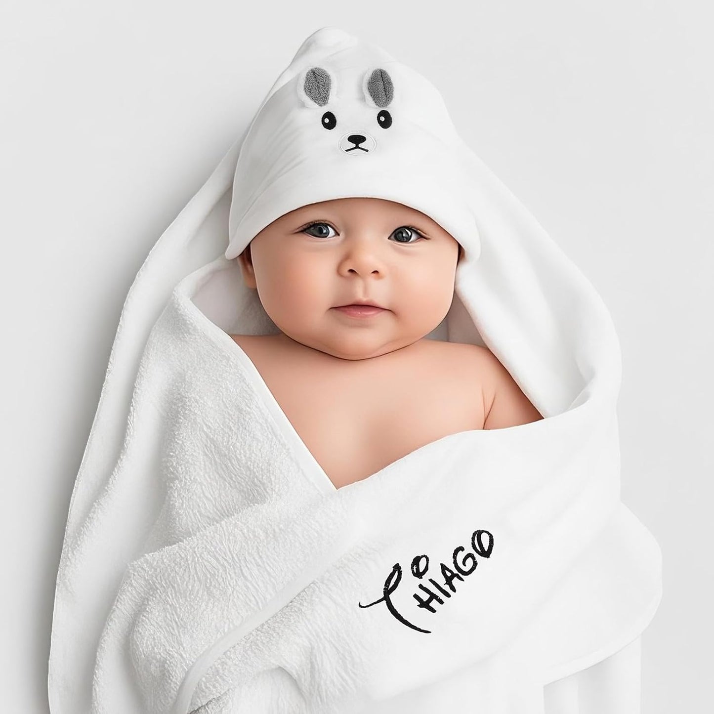 Personalized Baby Towels for Newborn Custom Embroidery Name Hooded Baby Bath Towels for Boy Girl Newborn Essentials Must Haves Shower Gift Soft Coral Velvet 30"x30" (White)