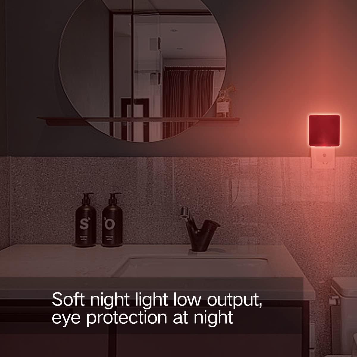 KINUR Red Night Light,2 Pack LED Night Lights Plug into Wall with Dusk to Dawn sensors, Plug in Night Lights for Kids Room, Bedroom, Bathroom, Baby Nursery,Stair Lights, Hallway Light, Daylight