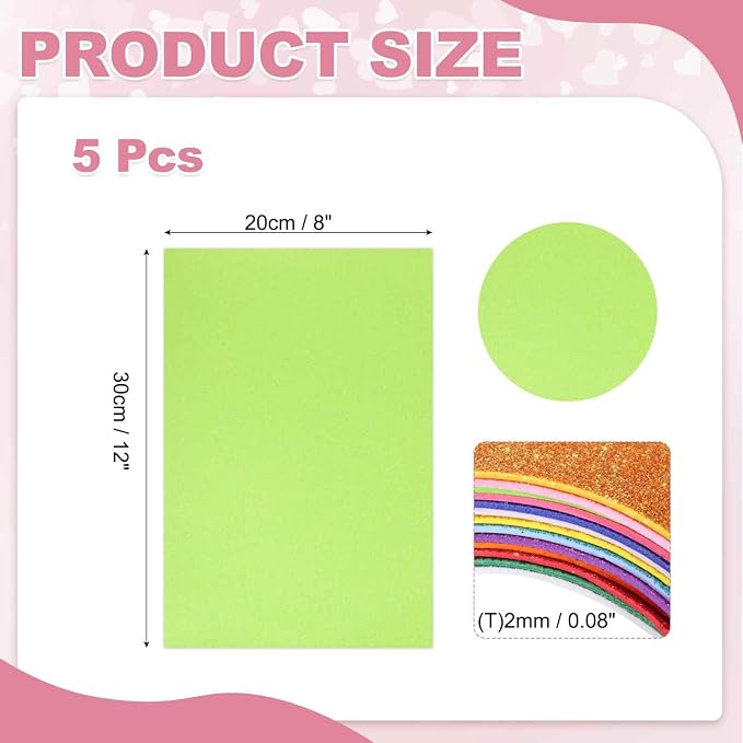 MECCANIXITY 5 Sheets Light Green Shiny Foam Sheets, 8 Inch x 12 Inch Sparkle