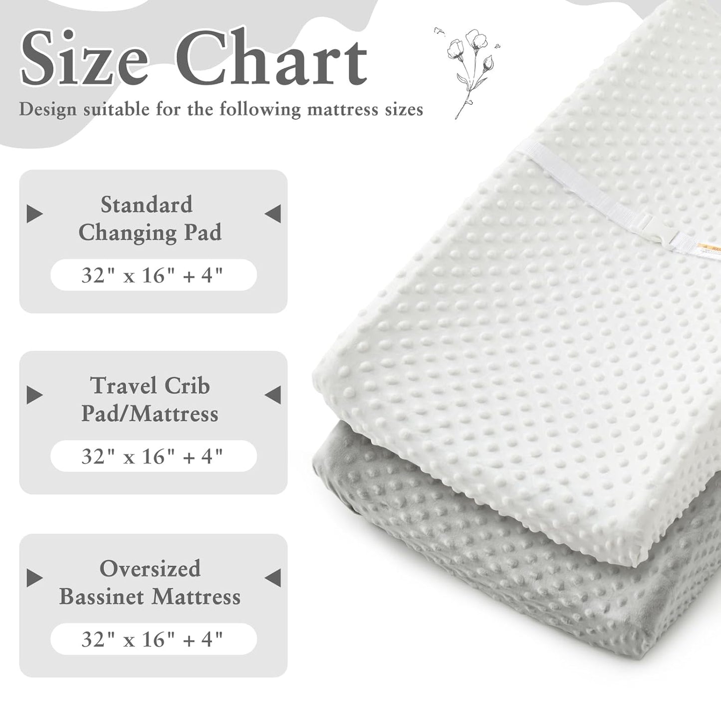 Homiest 2 Pack Changing Pad Cover, White + Light Gray Changing Table Sheets, Ultra Soft Fleece Minky Dot Fabric, Breathable Comfortable Diaper Pad Cover for Girls and Boys, Machine Washable