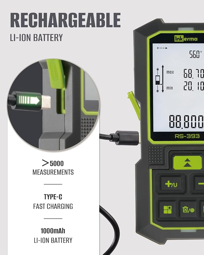 Inkerma Dual Laser Measurement Tool, 393Ft/120M Bilateral Laser Distance Meter