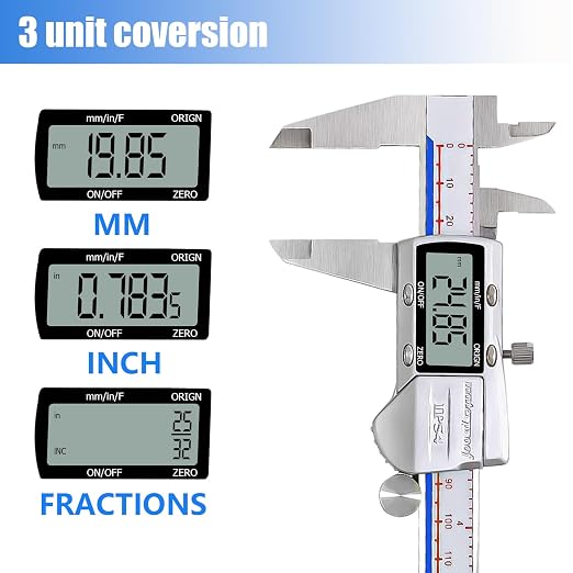 Digital Caliper Measuring Tool, IP54 Waterproof Stainless Steel Vernier Caliper