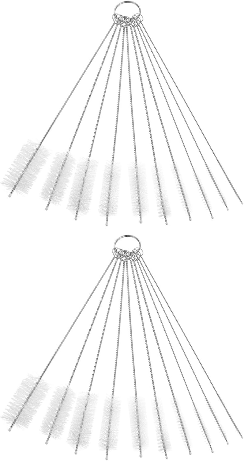 uxcell 2 Set of Straw Cleaner Brush, 8.3 Inch Nylon Tube Pipe Cleaners Set, 20Pcs Stainless Steel Long Straw Brush for Drinking Straw, Bottle, Tube, Cup, Clear