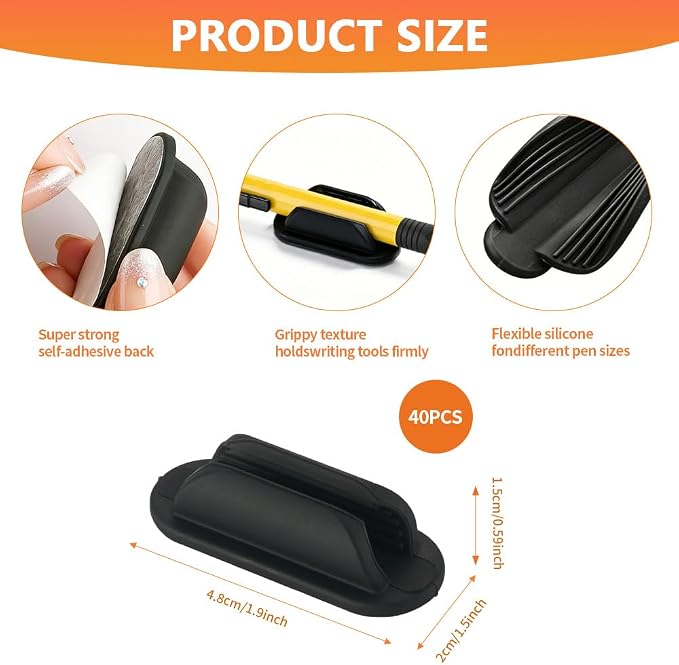 40 PCS Adhesive Pencil Holders for Desk, Silicone Pencil Holder