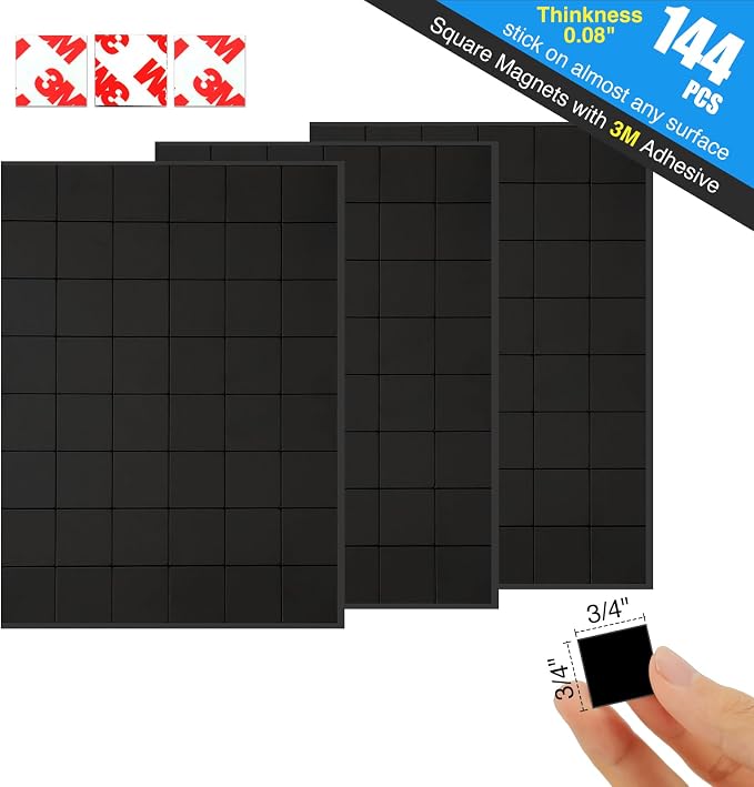 Magnetic Squares with Adhesive Backing, Self Sticky Pre-Cut Magnet Tape Strip