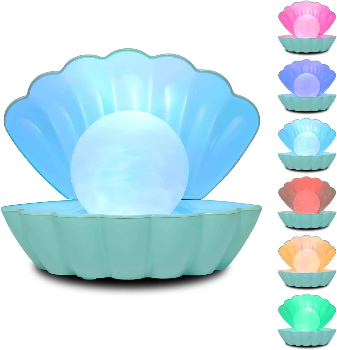 Shell Pearl Beach Themed Night Light, RGB 8 Colors Changing Mood Shell Pearl Lamps, Bedside LED Clamshell Portable Night Lights for Bar (Green)