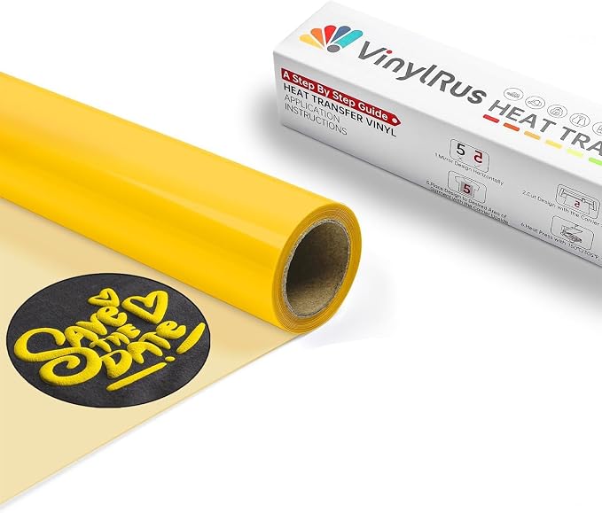 VinylRus Yellow Puff Vinyl Heat Transfer -12” x 6ft Puffy 3D Iron on Vinyl