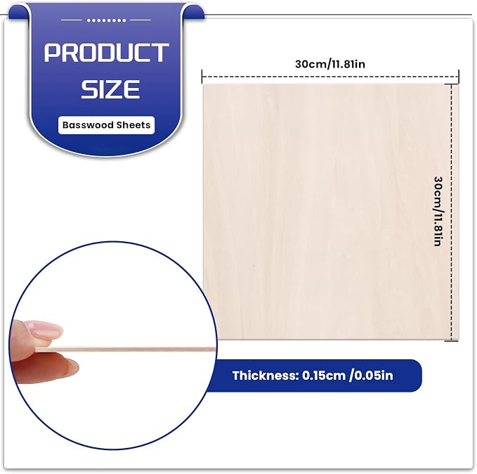 5 Pack Balsa Wood Sheet, Unfinished Wooden Squares Boards Balsa Plywood Wood