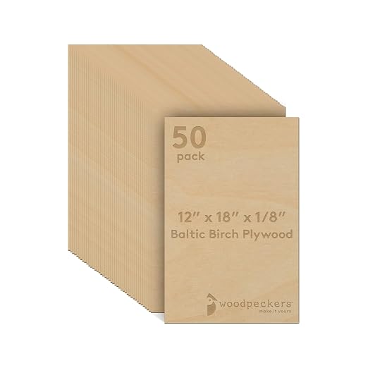 3 mm Baltic Birch Plywood 1/8 x 12 x 18 Inch, Box of 50 B/BB Grade Craft Wood
