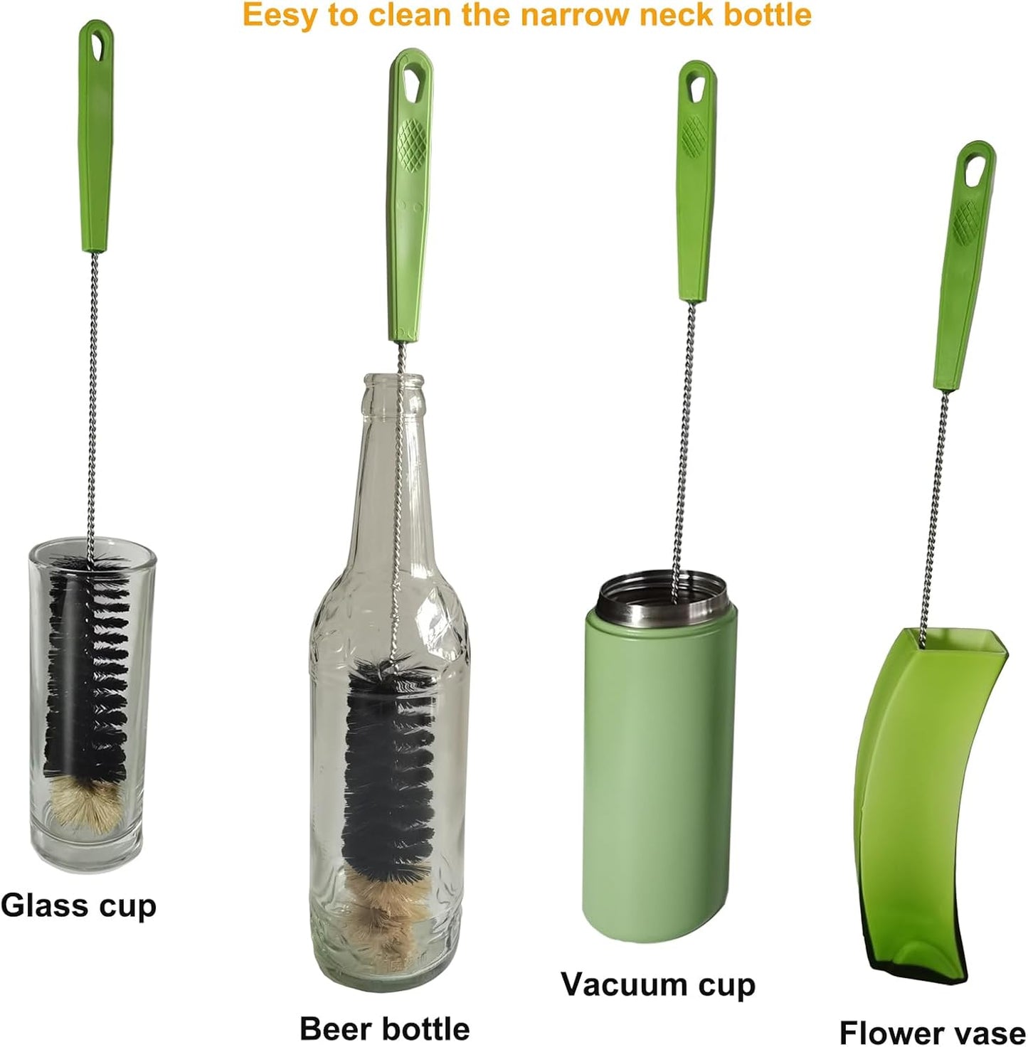 2 Pack 16" Bottle Brush, Dokpod Long Handle Cleaning Brushes for Long Narrow Neck Bottle Cleaning Water Beer Wine Sports Bottle Thermos Flask Bottles Cleaning Hummingbird Feeder Vase Cleaning Brushes