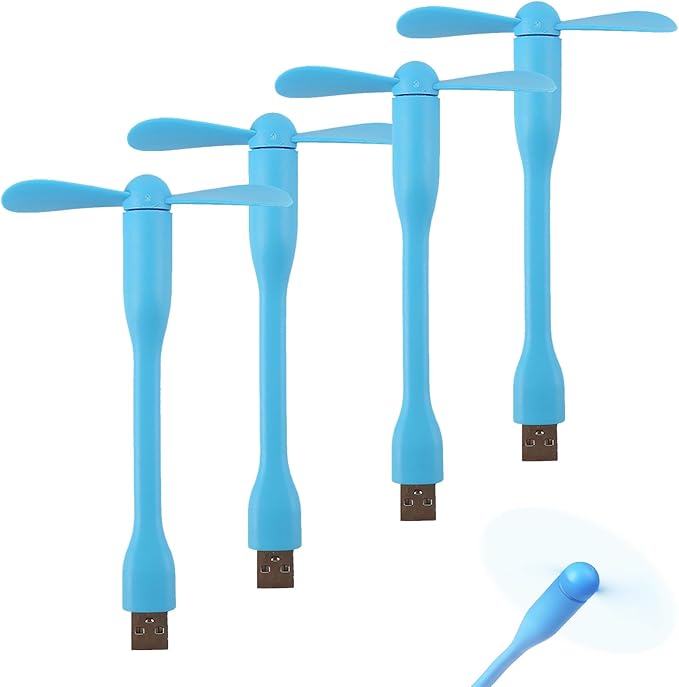 Mini USB Fan, Portable Pocket Fan USB-A Powered Little Cooler, Quiet Operation, for Home Office Car Outdoor Travel- 4 Pack (Blue)