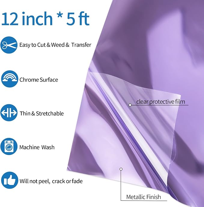 VINYL FROG Light Purple Metallic Foil Heat Transfer Vinyl Roll 12" x5ft Light