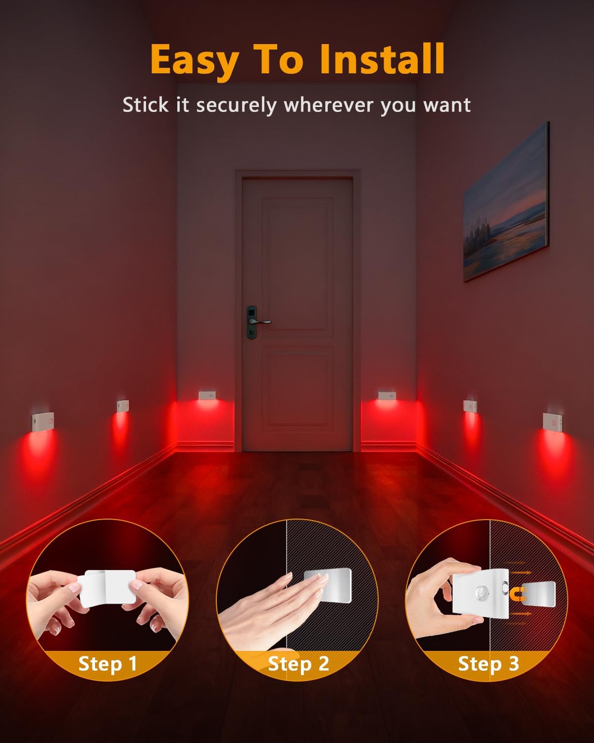 WILLED Motion Sensor Lights Indoor,RGB & Warm White Motion Sensor Night Light,Wireless Color Changing Stair Lights Indoor for Kids' Room,Stair,Bathroom,Hallway,Kitchen,Bedroom,Closet,Cabinet 8PC