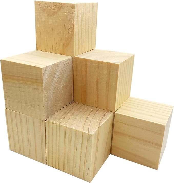 MUXGOA Wood Blocks for Crafts, 2 Inch Unfinished Wooden Cubes Natural Wood