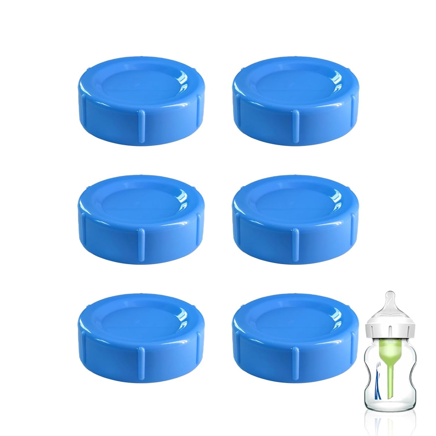 6pcs Wide Bottle Caps Compatible for Wide-Neck Natural Flow Dr Brown Bottles,BPA Free Travel and Storage Baby Bottle Lids Replacement Parts with Sealing Gasket for Baby Bottles Accessory (Blue)
