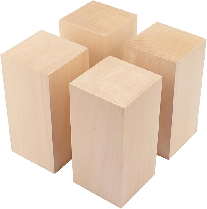 4 Pack Basswood Carving Blocks, Soft and Smooth, Easy Whittling and Carving