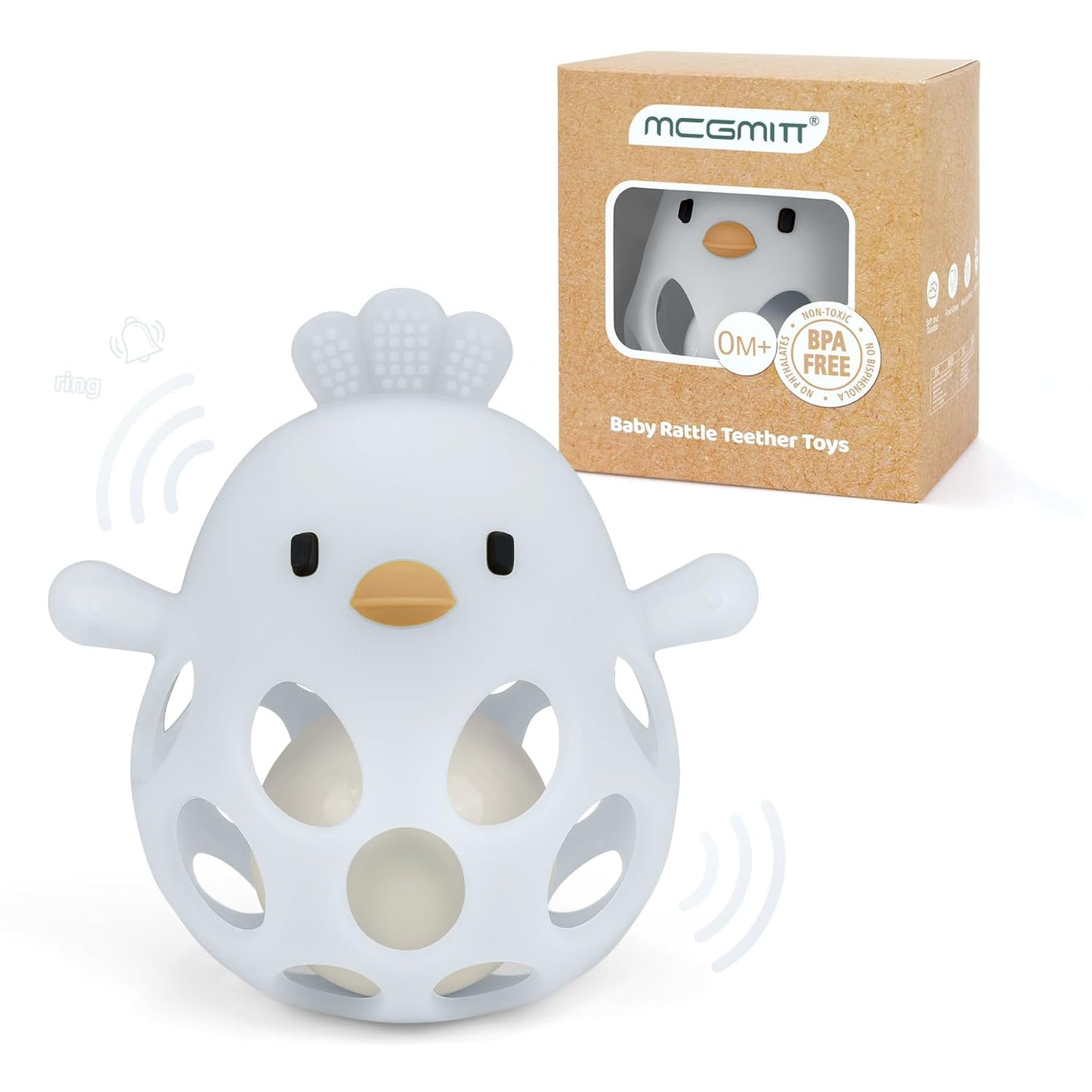 MCGMITT Baby Teething Toys for 3-6 Months, Easy Grasp Silicone Baby Rattles 0-6-12 Months, BPA-Free Food Grade Montessori Sensory Toys, Soft Newborn Infant Teether for Teething Relief