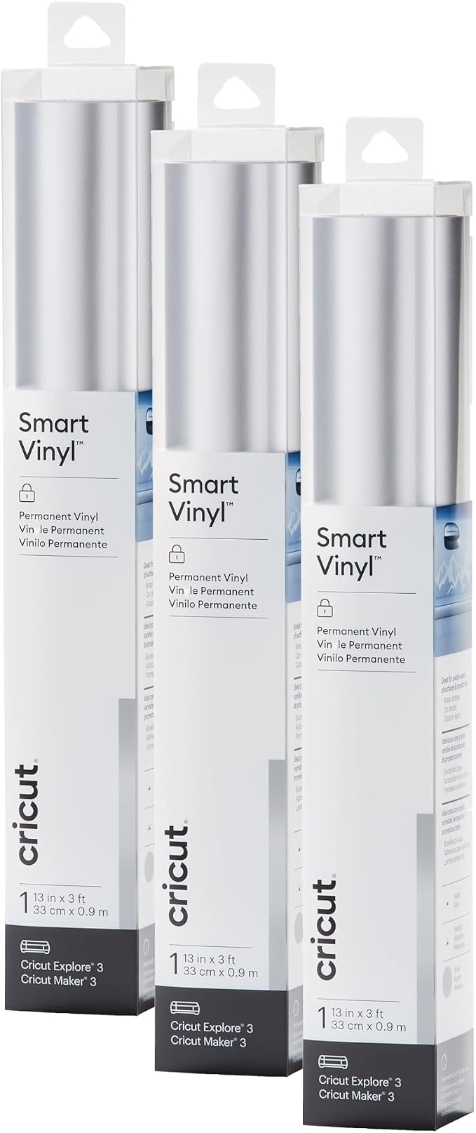 Cricut Smart Permanent Vinyl, Matte Metallic | 3-Pack of 3ft Rolls