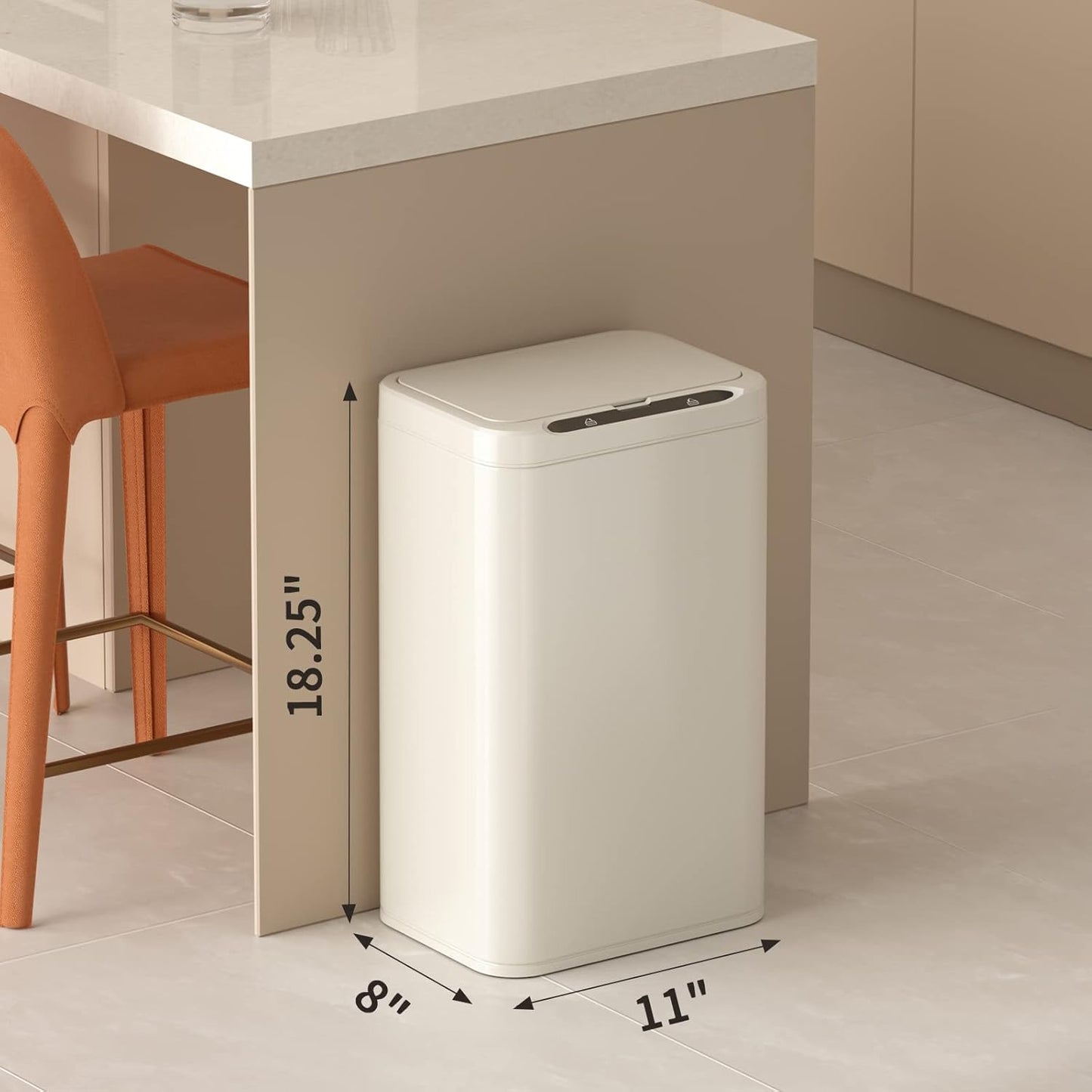 ELPHECO Stainless Steel Office Trash Can 6.6 Gallon Motion Sensor Garbage Bin Rectangular Automatic Touch Free Waste Bin for Hotel and Living Room(Cream Beige), 2AA