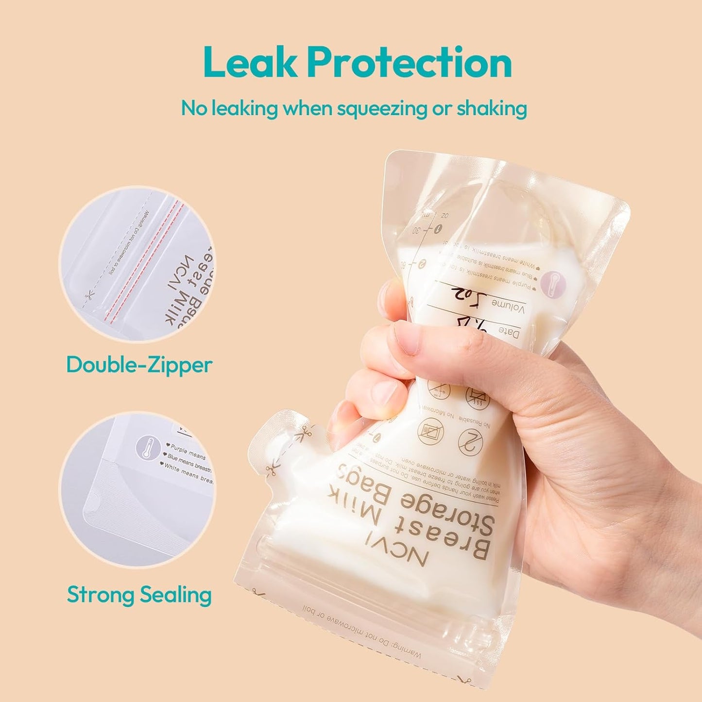 NCVI Breastmilk Storage Bags, 90 Count Milk Storage Bags for Breastfeeding, 7oz Breast Milk Storage Bags with Temp-Sensing, Doubled-Sealed, Hygienically, Self Standing, Easy Pour Spout, BPA Free