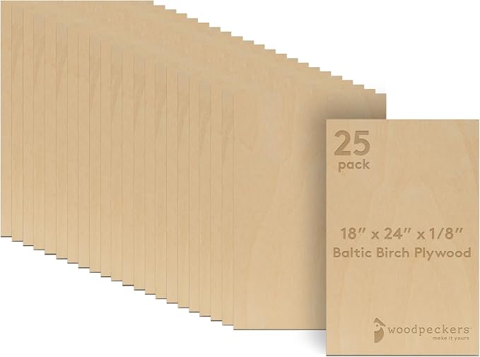 Baltic Birch Plywood, 3 mm 1/8 x 18 x 24 Inch Craft Wood, Box of 25 B/BB Grade