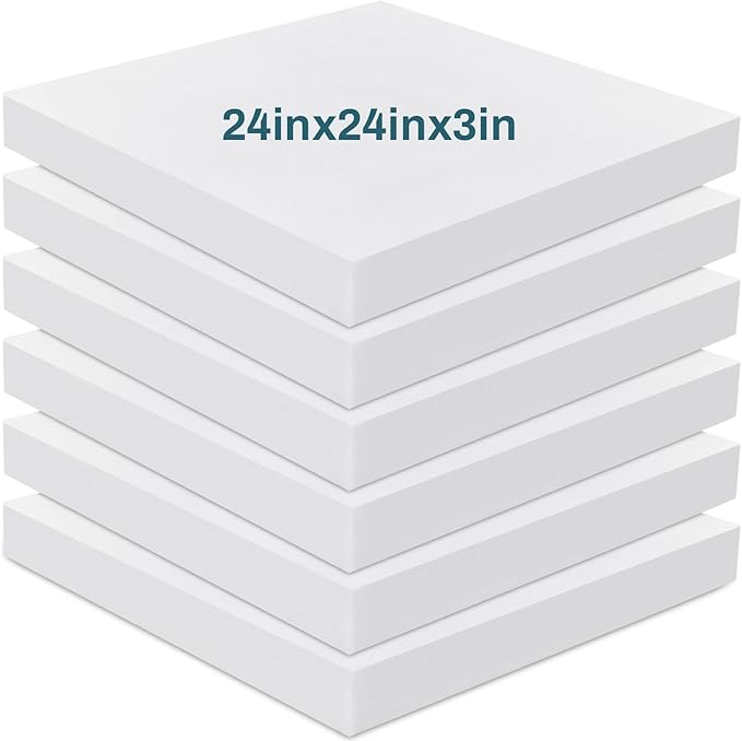 Frienda 6 Pack 3" X 24" X 24" Upholstery High Density Foam Cushion White