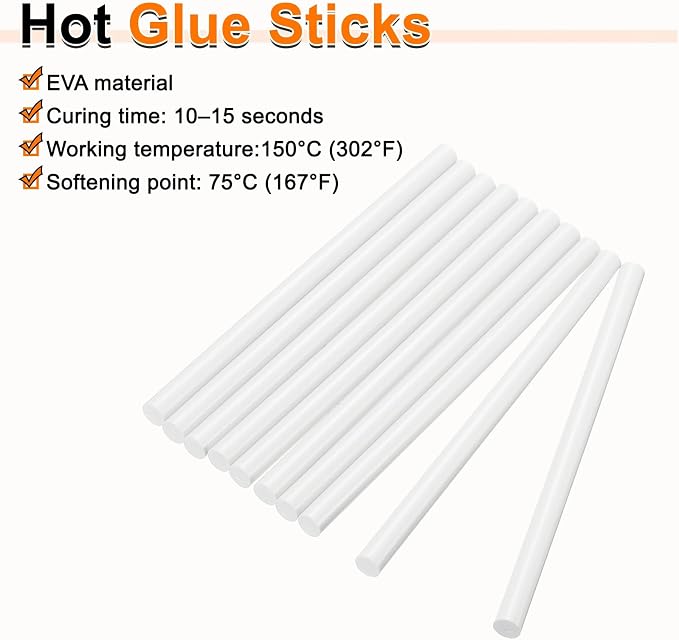 HARFINGTON 10pcs Hot Glue Sticks 0.43" Dia x 9.84" Long EVA Mini Hot Melt