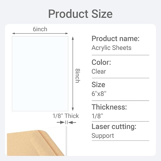 1/8" Thick Clear Acrylic Sheet 6" x 8"