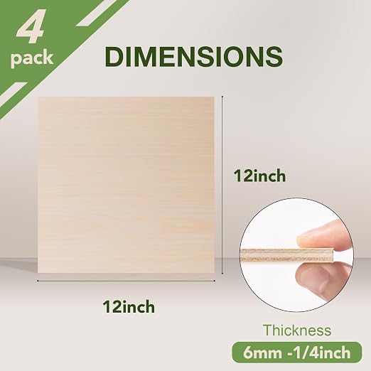 Rowood 4 Pack Maple Plywood 1/4, 6mm Thick Unfinished Wood