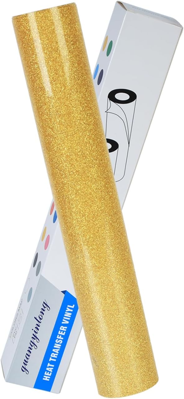 guangyintong Heat Transfer Vinyl Glitter Gold HTV Rolls, Glitter HTV Vinyl