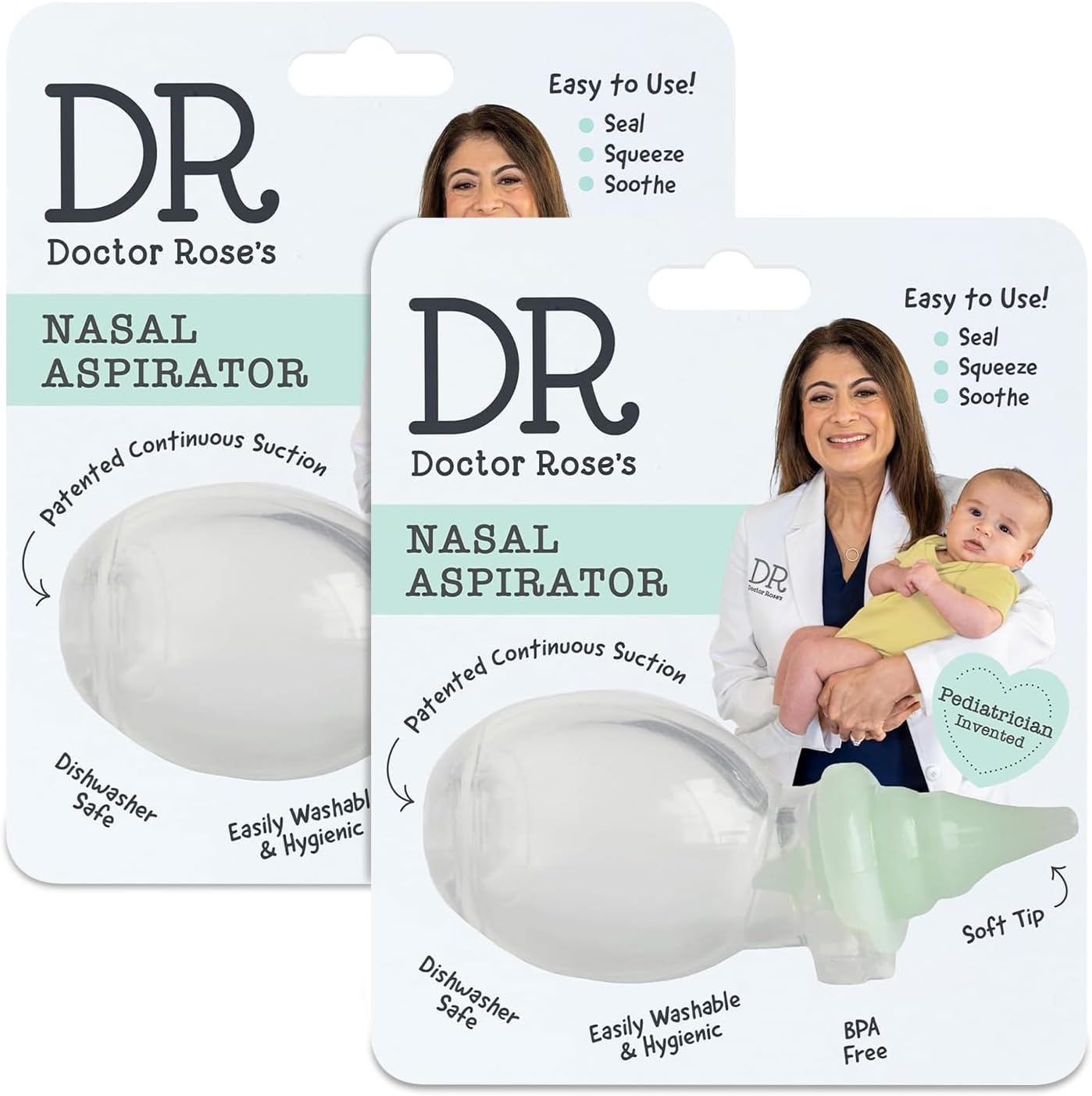 Dr. Rose's Nasal Aspirator for Baby | Pediatrician Patented Dual-Suction Nose Cleaner for Baby (Pack of 2, 2, Count)