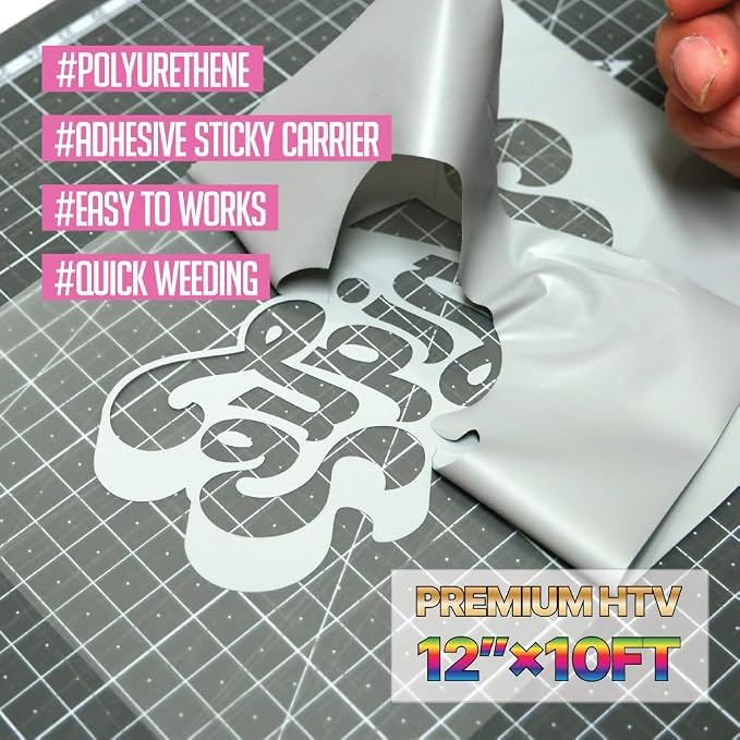 PU Heat Transfer Vinyl 12"×10ft Roll Grey – HTV
