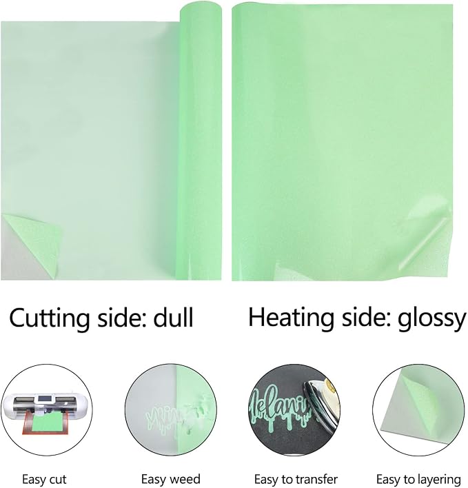 guangyintong Heat Transfer Vinyl Roll, Glow Glitter Light Green, HTV Tape