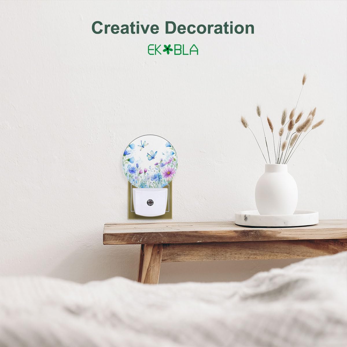EKOBLA Floral Butterfly Plug-in Nightlights Wildflowers & Butterflies Spring Garden Night Light with Auto Sensor LED Lighting for Kitchen Bedroom Bathroom Home Decor