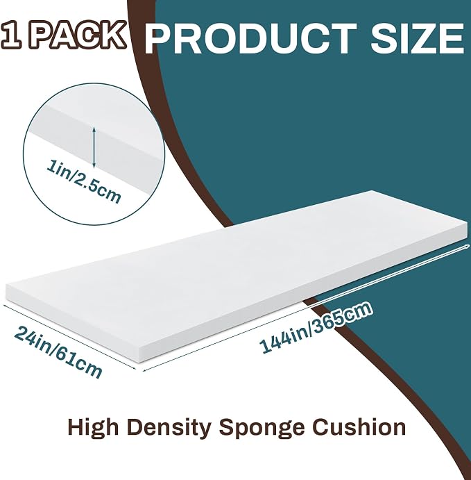 Frienda 1 Pack 144" x 24" x 1" Upholstery High Density Craft Sheets Cushion