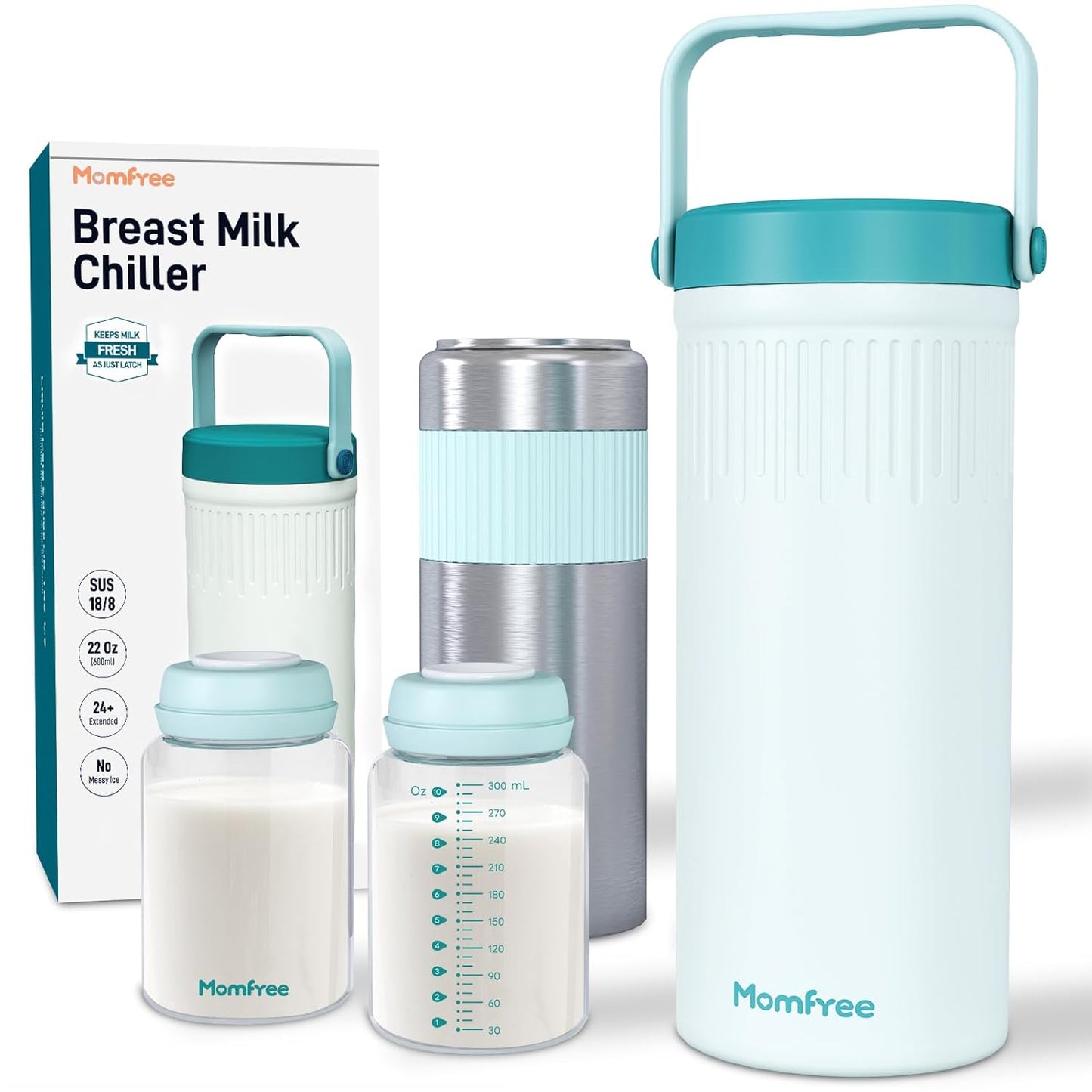 22oz Portable Breast Milk Cooler for Breastmilk Storage, Liquid Gold Saver 360° Cooling Keeps Milk Fresh for 24 Hours, Larger Capacity Breastmilk Chiller with 2pcs Bottles for Outdoor Mom