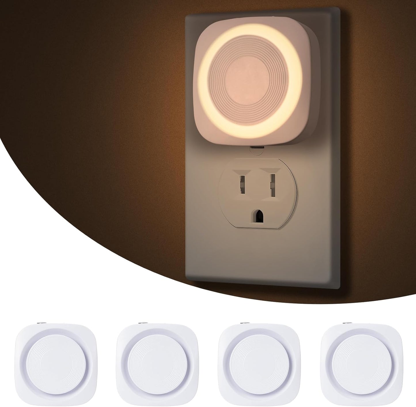 LED Night Lights Plug into Wall, Indirect Soft Dimmable Night Light with Dust to Dawn Sensor, Warm Nightlight for Bedroom,Bathroom,Kitchen,Stairs,Hallway,Travel, 4 Packs, Warm White