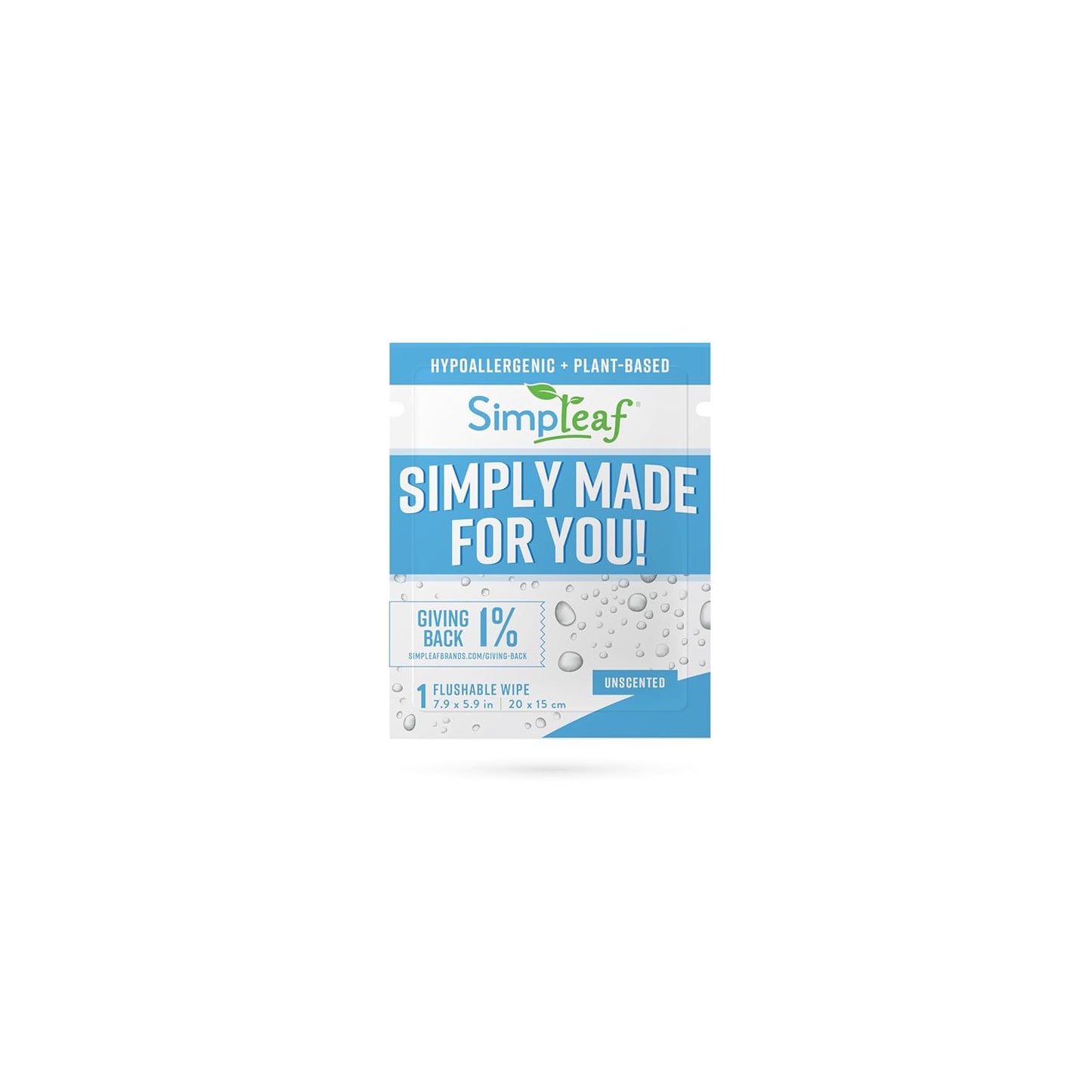 Simpleaf Flushable Unscented Single Pack Wet Wipes | Eco-Friendly Paraben & Alcohol Free | Hypoallergenic & Safe for Sensitive Skin | Soothing Aloe Vera Formula | (30 x 4 Single Pack Wipes)