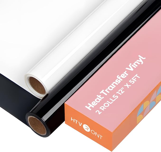 HTVRONT White and Black 12" x 5ft HTV Vinyl Rolls | Easy Cut & Weed, Heat