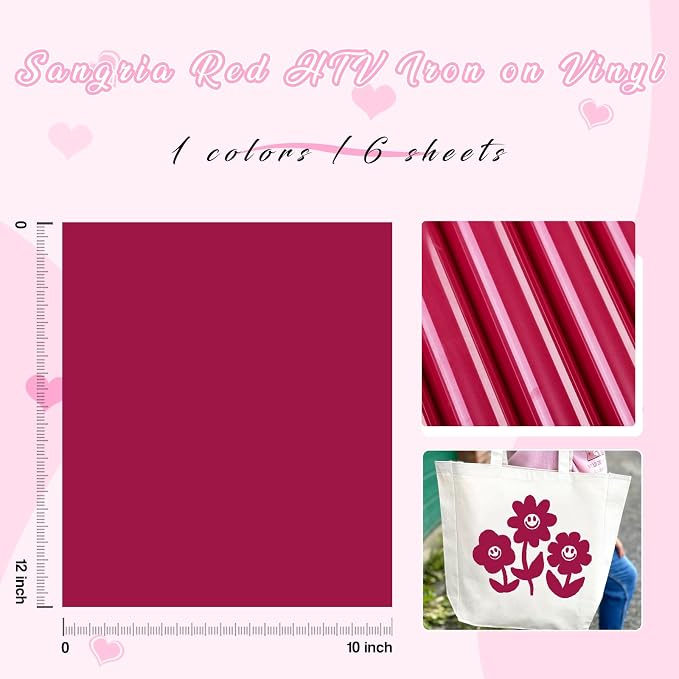 Tintnut Sangria Red Heat Transfer Vinyl, easy cut & weed, stretch washable