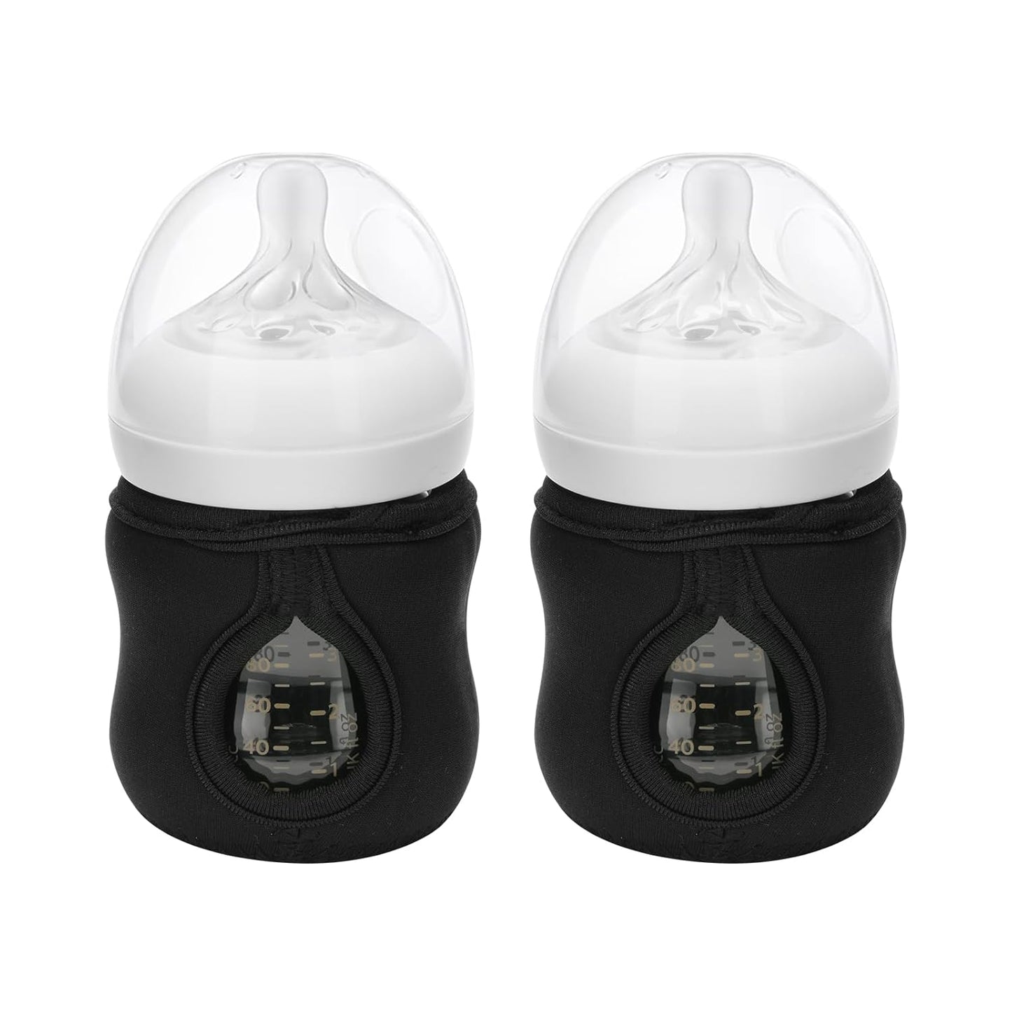 Beautyflier 4oz Glass Baby Bottle Sleeve Covers, Reusable Insulator, Heat/Cold Retention Neoprene Holder for Philips Avent (Black, 2PCS)