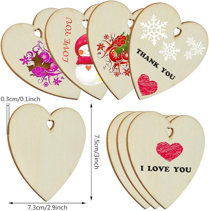obmwang 50 Pieces 3 Inch Natural Heart Wood Slices, DIY Wooden Ornaments